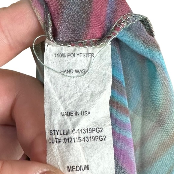 Private Gallery Trippy Colorful Rainbow Semi Sheer Scoop Neck Swirl Blouse Top M - Picture 8 of 8